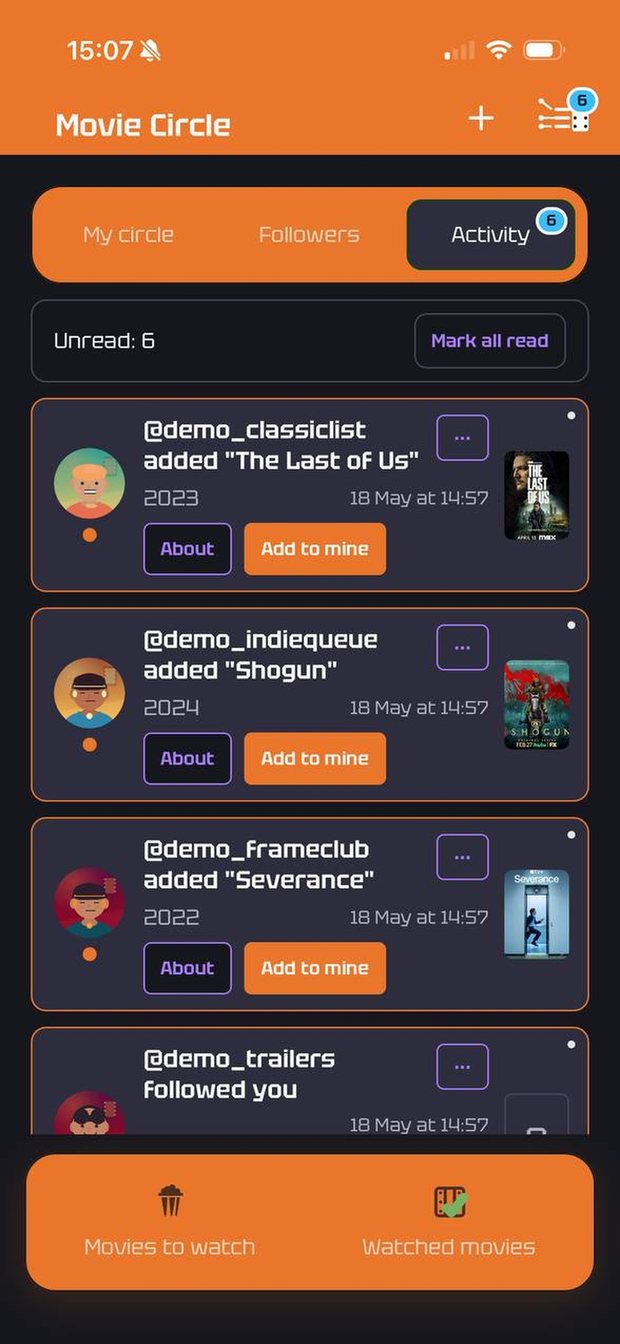 ReelMind Movie Circle activity screen