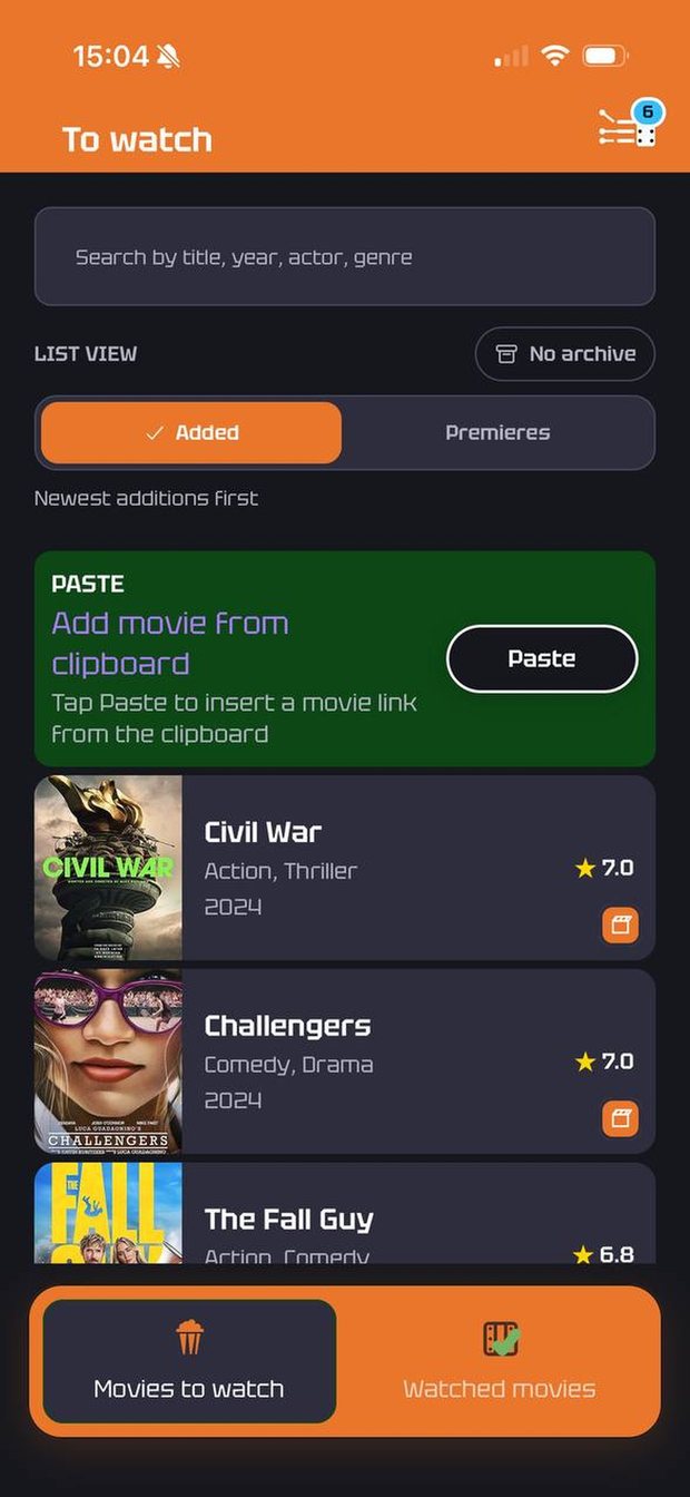 ReelMind watchlist screen